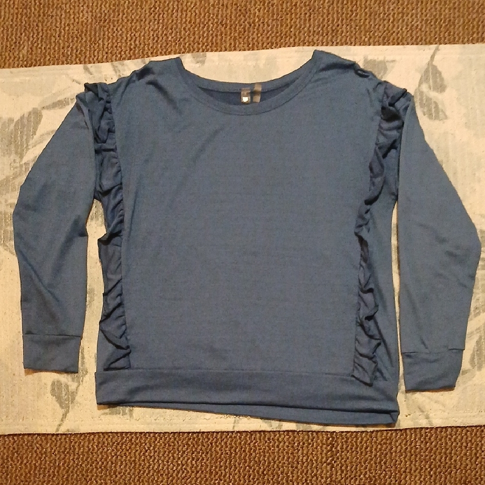 Elegant Blue Ruffle Women's Blouse